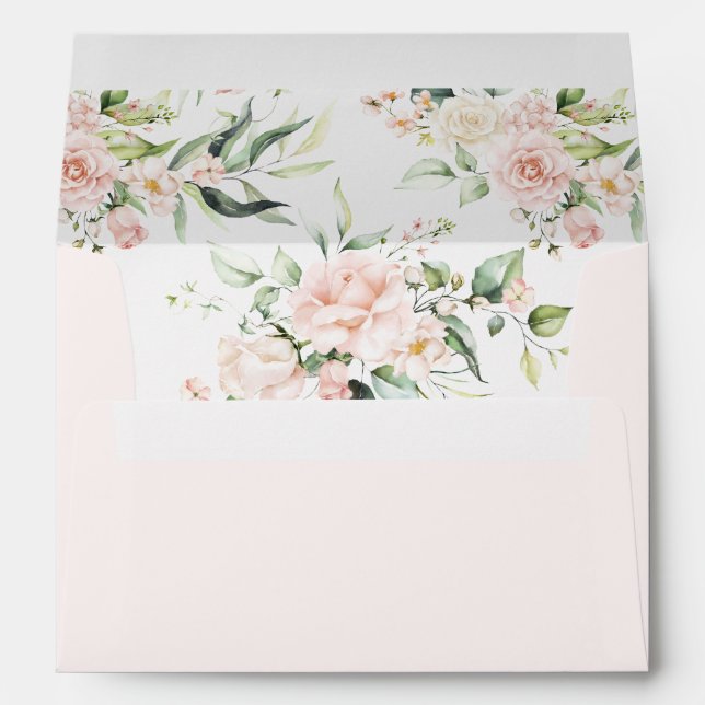 Enveloppe Soft Pink & White Luxe Roses élégants avec adresse (Dos (Bas))