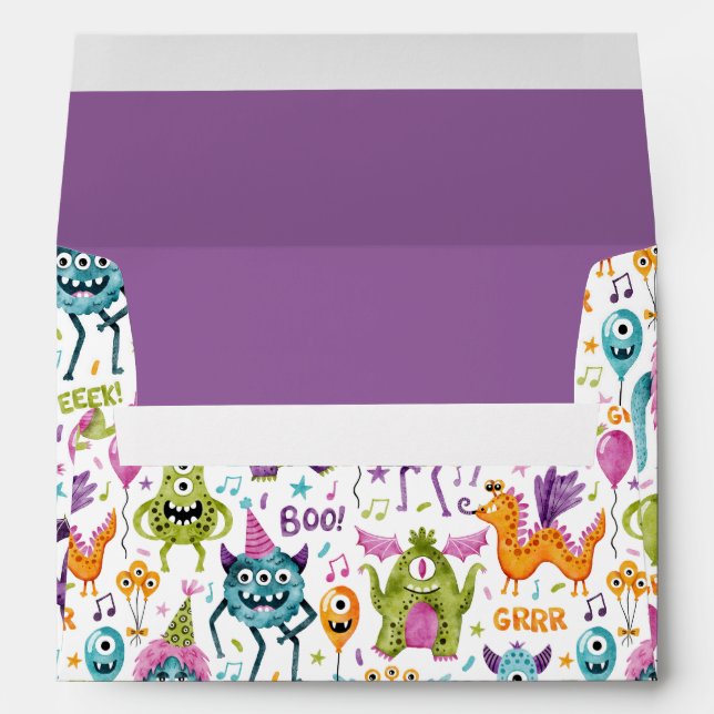 Enveloppe Soirée d'anniversaire des mignons monstres (Dos (Bas))