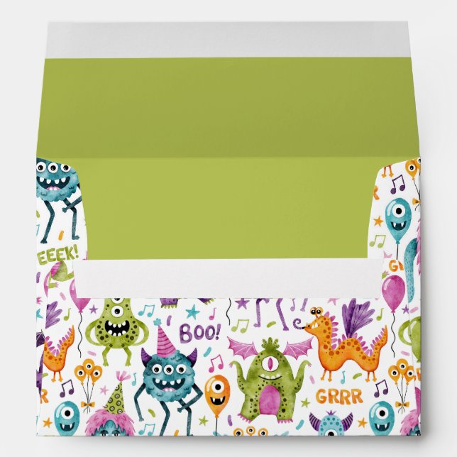 Enveloppe Soirée d'anniversaire des mignons monstres (Dos (Bas))