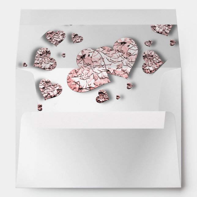 Enveloppe Soirée de mariage rose Peach Coeurs brillants géom (Dos (Bas))