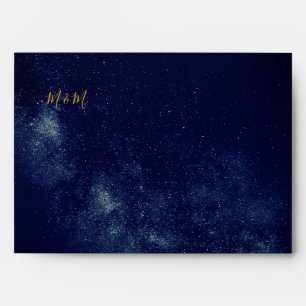 Enveloppe Soirée Sky Gold Stars Mariage bleu Monogramme