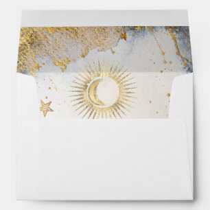 Enveloppe Soleil d'or céleste, Lune, Étoiles Aquarelle
