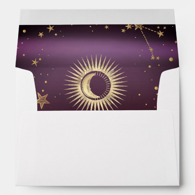 Enveloppe Soleil Or Céleste Et Étoiles Lune Bourgogne (Dos (Bas))