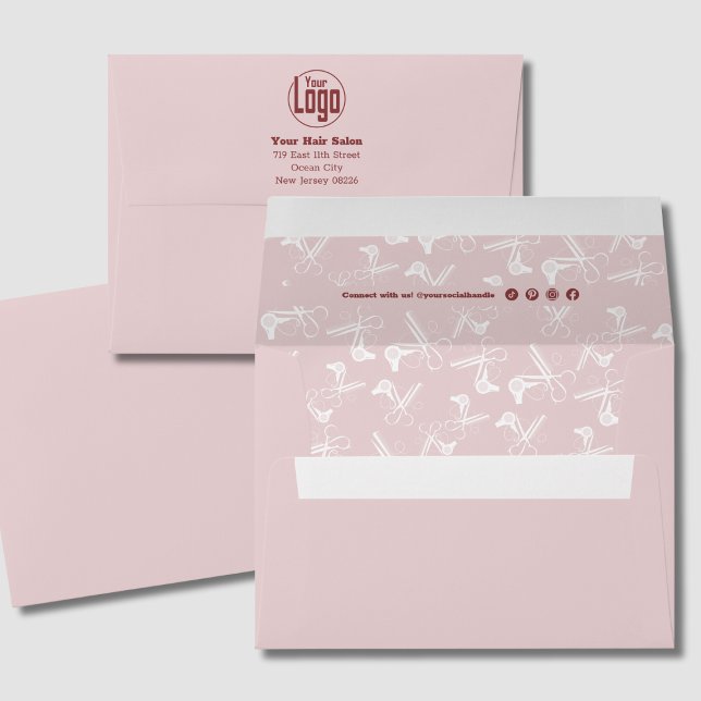 Enveloppe Solid Rose Salon de la marque Logo Connexion socia (Solid Rose Hair Salon Branding Logo Social Connect Envelope)