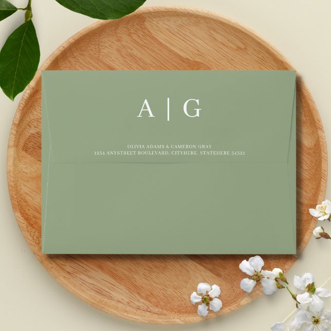 Enveloppe Solid Sage Green Mariage 5x7 (Sage Green Monogrammed Wedding Envelope)