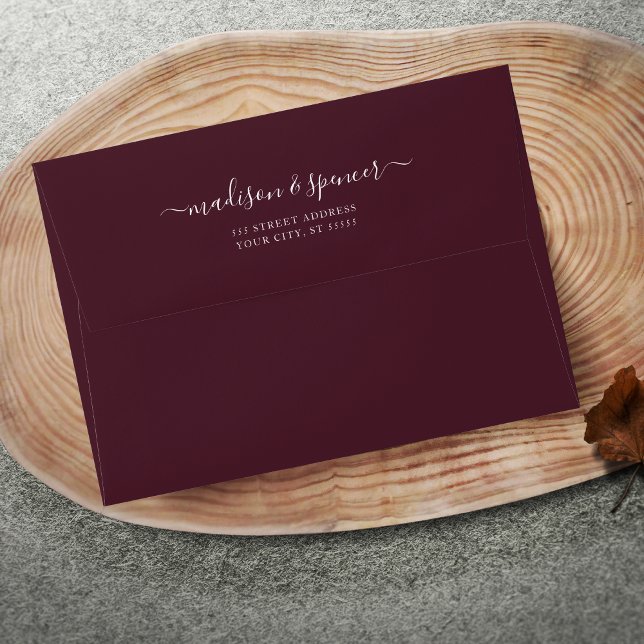 Enveloppe Solide Bourgogne Rouge Élégant Mariage moderne 5x7 (Créateur téléchargé)