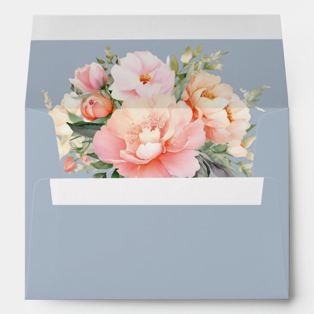 Enveloppe Sophistiqué Chic Elegant Peony Mariage bleu poussi (Dos (Bas))