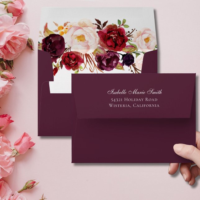 Enveloppe Sophistiqué Moderne Faire-part de mariage Bourgogn (Créateur téléchargé)