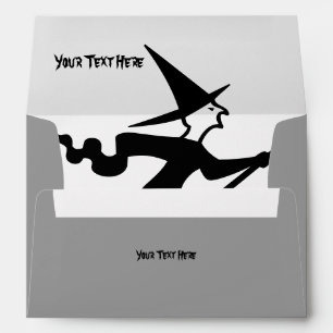 Enveloppe Sorcière éffrayante sur broomstick pour halloween
