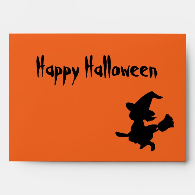 Enveloppe Sorcière Helloween avec balai (Devant)