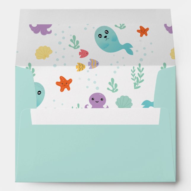 Enveloppe Sous la mer Baby shower violet eau de poisson (Dos (Bas))