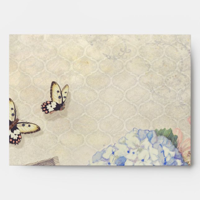 Enveloppe Souvenirs d'été - Blue Hydrangea n Butterflies (Devant)