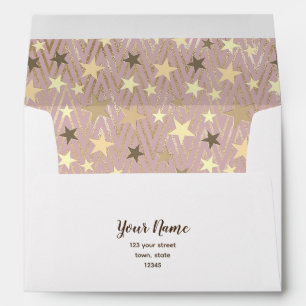 Enveloppe Sparkle rose et Gold Star Motif Adresse de retour