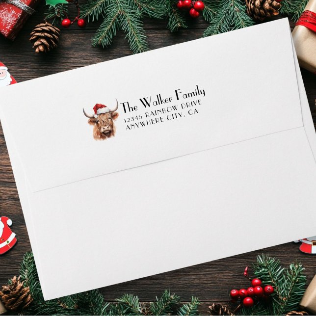 Enveloppe Spécifique au client, vache de Noël avec Santa Hat (Customer Specific, Christmas Cow with Santa Hat Envelope, with your Name & Address.)
