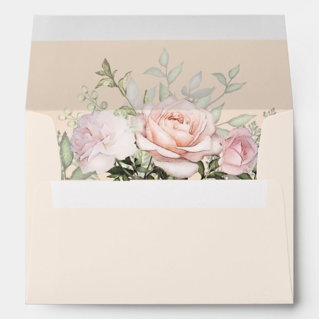 Enveloppe Spray faire-part de mariage de roses roses à l'int (Dos (Bas))