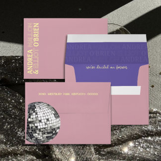 Enveloppe Spring Dusty Pink Retro Silver Disco Ball Wedding 