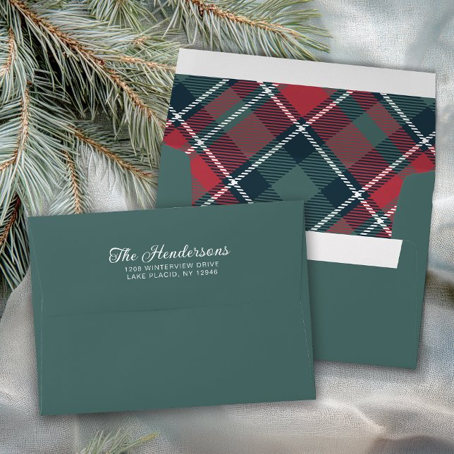 Enveloppe Spruce Green Rustic Tartan Plaid Adresse de retour (Créateur téléchargé)