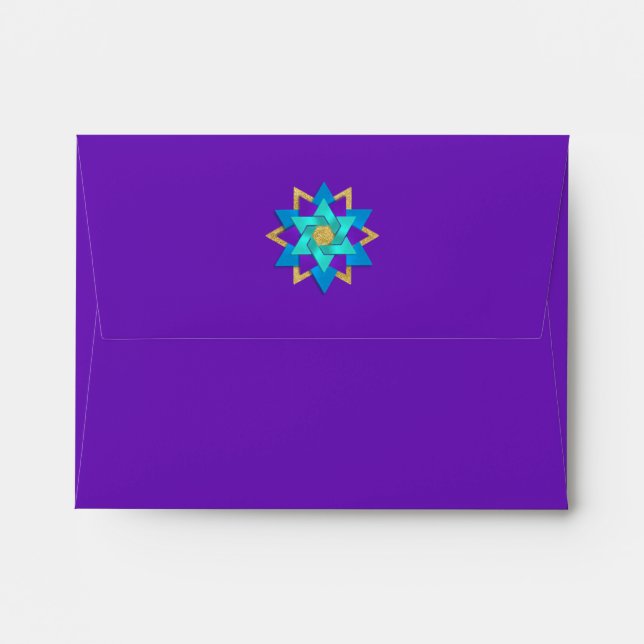 Enveloppe Star Flower Turquoise bleu violet Aqua (Dos (Haut rabat))