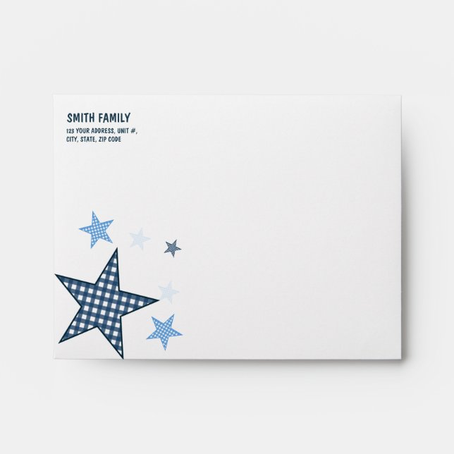 Enveloppe Starry Gingham Baby Boy Personalized Envelope (Devant)