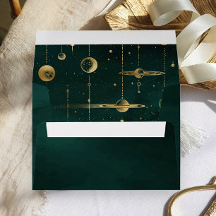 Enveloppe Stars célestes Planètes Lune Emerald Gold Mariage