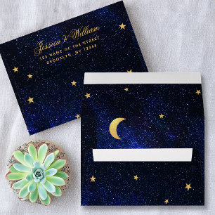 Enveloppe Stars d'or céleste et Lune Adresse de retour impri