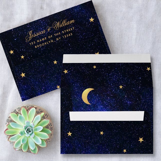 Enveloppe Stars d'or céleste et Lune Adresse de retour impri (Créateur téléchargé)
