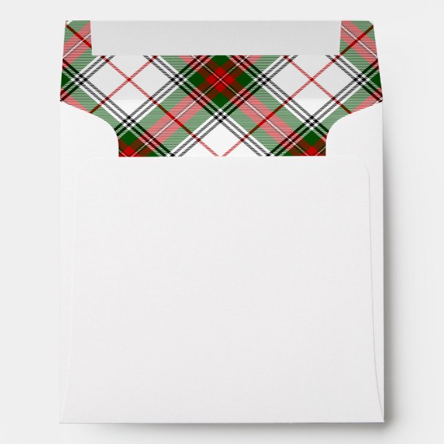 Enveloppe Stuart / Stewart tartan blanc rouge vert plaid (Dos (Bas))