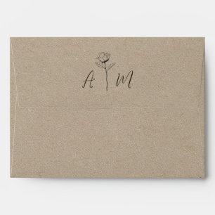 Enveloppe Style Kraft rustique dessiné Rose Mariage Monogram