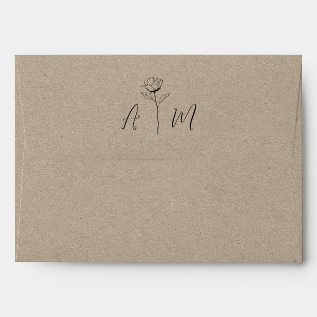 Enveloppe Style Kraft rustique dessiné Rose Mariage Monogram (Dos (Haut rabat))