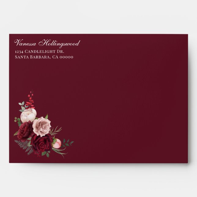 Enveloppe stylée Mariage Floral Bourgogne (Devant)