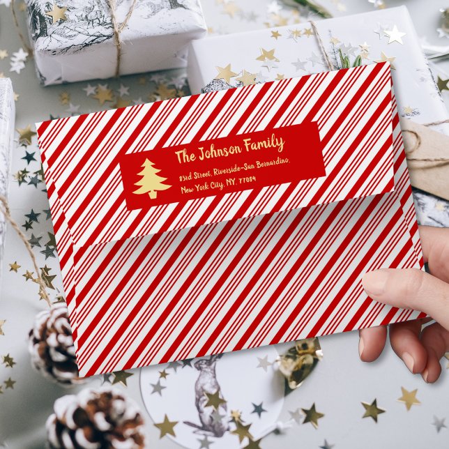 Enveloppe Sucre de canne Stripes Noël Fête de Noël (Candy Cane Stripes Christmas Holiday Party Mailing Envelope)
