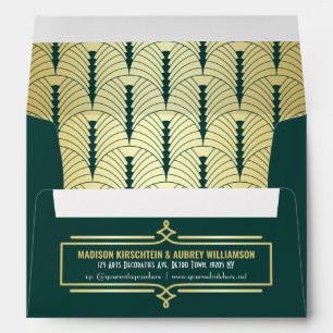 Enveloppe Suite Mariage Art déco alliant Gold Green