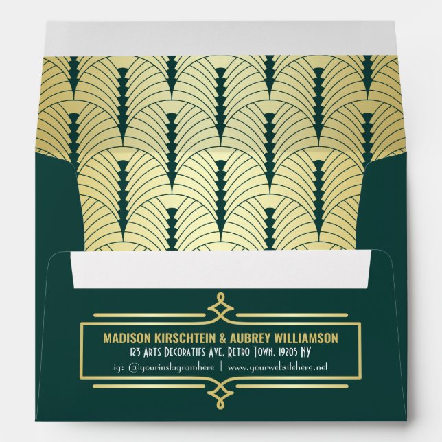 Enveloppe Suite Mariage Art déco alliant Gold Green (Dos (Bas))