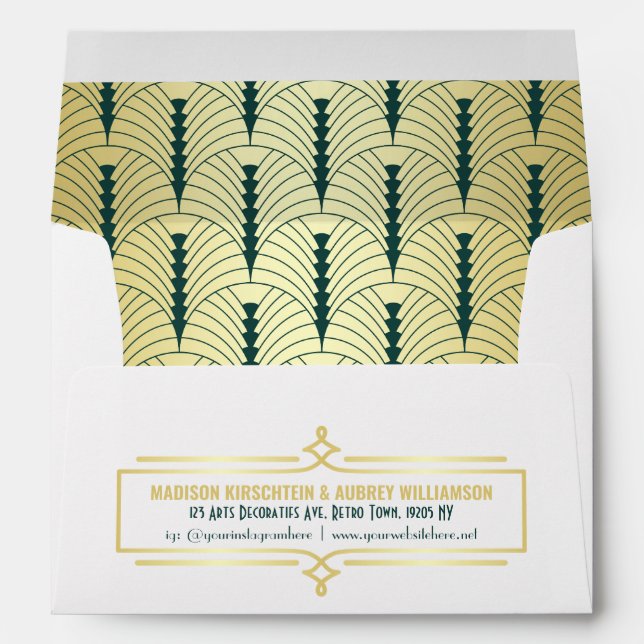Enveloppe Suite Mariage Art déco alliant Gold Green (Dos (Bas))