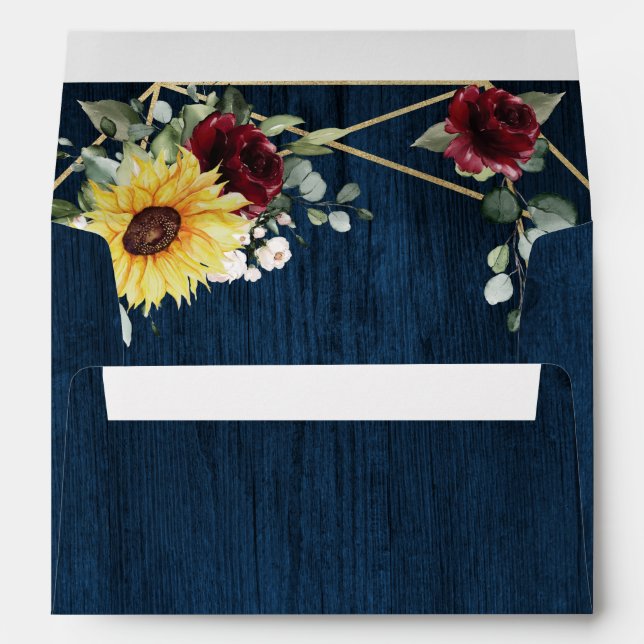 Enveloppe Sunflower Bourgogne Rose Marine Mariage géométriqu (Dos (Bas))