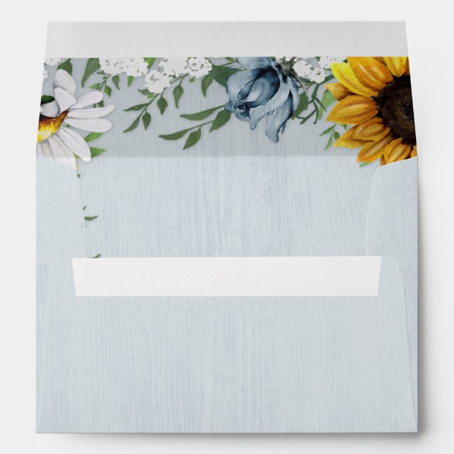 Enveloppe Sunflower Dusty Blue Country Rustic Roses Wedding (Dos (Bas))