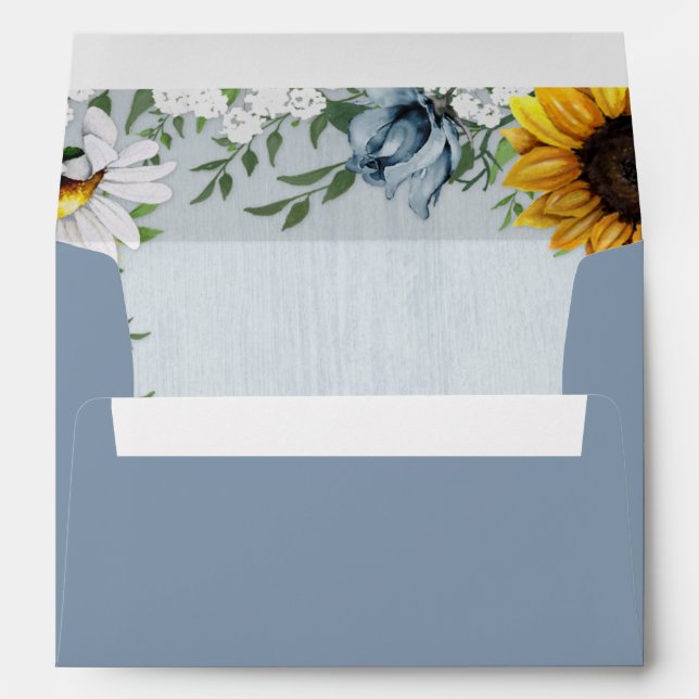 Enveloppe Sunflower Dusty Blue Country Rustic Roses Wedding (Dos (Bas))