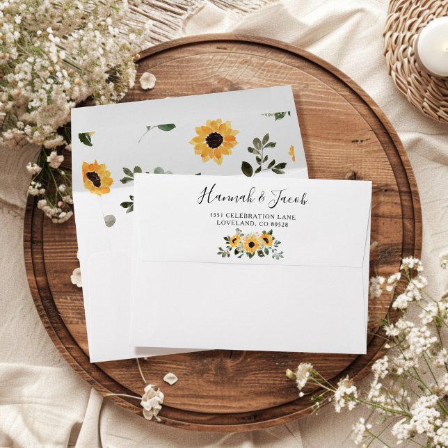 Enveloppe Sunflower Greenery Floral Mariage Retour Adresse (Créateur téléchargé)