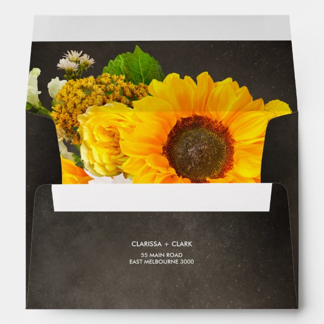 Enveloppe Sunflower jaune clair Mariage moderne (Dos (Bas))