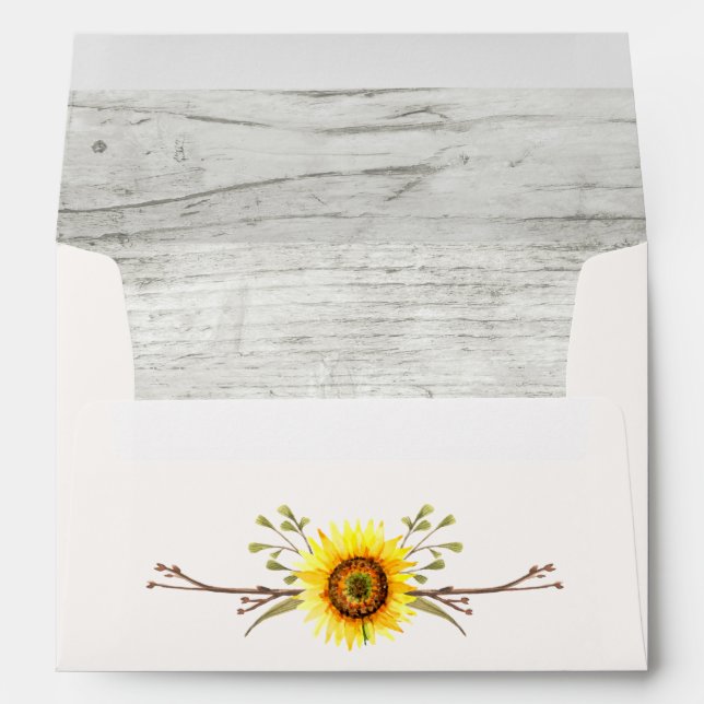 Enveloppe Sunflower & Rustic Wood Farm Faire-part de mariage (Dos (Bas))