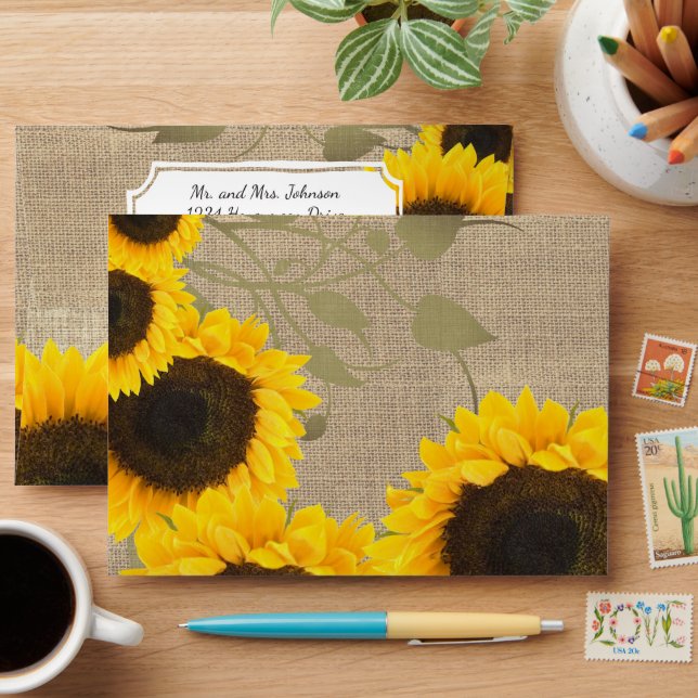 Enveloppe Sunflower Rustique Burlap Farmhouse (Desk)