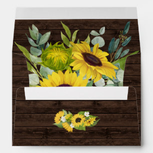 Enveloppe Sunflowers & Eucalyptus Rustic Wood Mariage