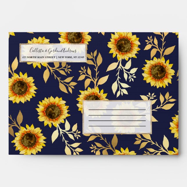 Enveloppe Sunny Yellow Gold Navy Feuille Motif (Devant)