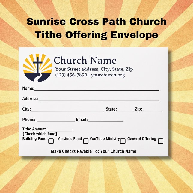 Enveloppe Sunrise Cross Path Church Tithe Offre (Sunrise Cross Path Church Tithe Offering Envelopes)