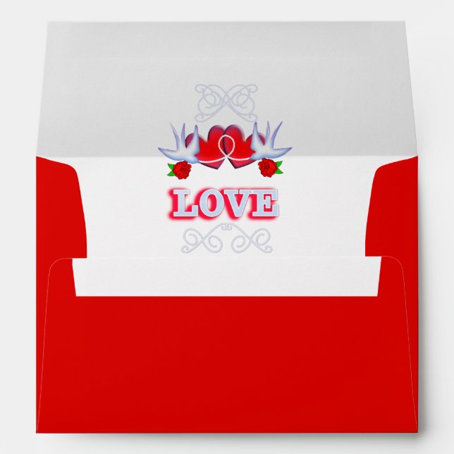 Enveloppe Swallow Love Hearts Red Roses Personnalisé (Dos (Bas))