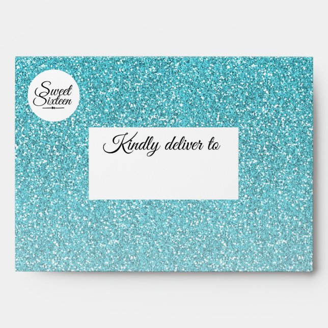 Enveloppe Sweet 16 parties scintillant bleu turquoise Envelo (Devant)