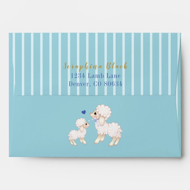 Enveloppe Sweet Blue Boy Lamb Baby shower Invitation (Dos (Haut rabat))