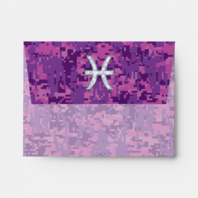 Enveloppe Symbole de Pisces Zodiac sur Fuchsia Digital Camo (Dos (Haut rabat))