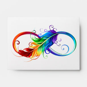 Enveloppe Symbole d'infini avec plume arc-en-ciel