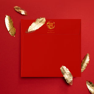Enveloppe Symbole Doux Bonheur Chinois Floral Rouge mou